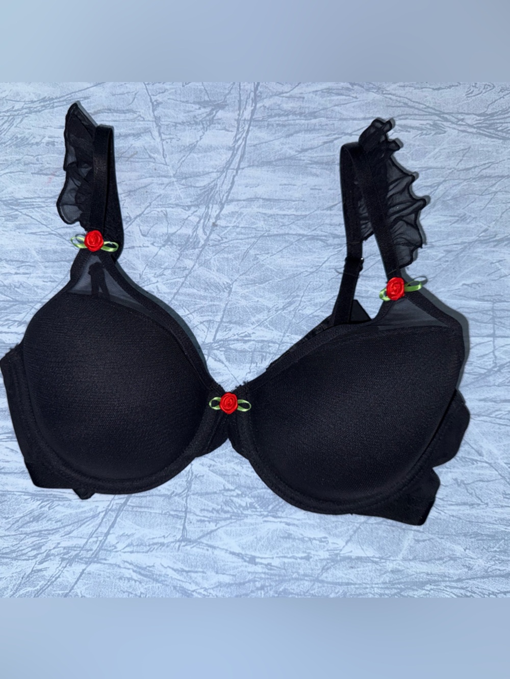 Black Floral Accent Bra